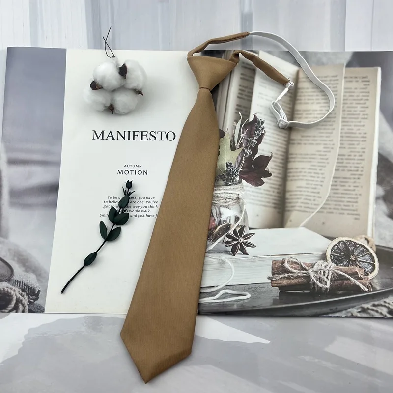Brown Necktie - Trendy Solid Tie for College Students and Lazy-tie Uniforms