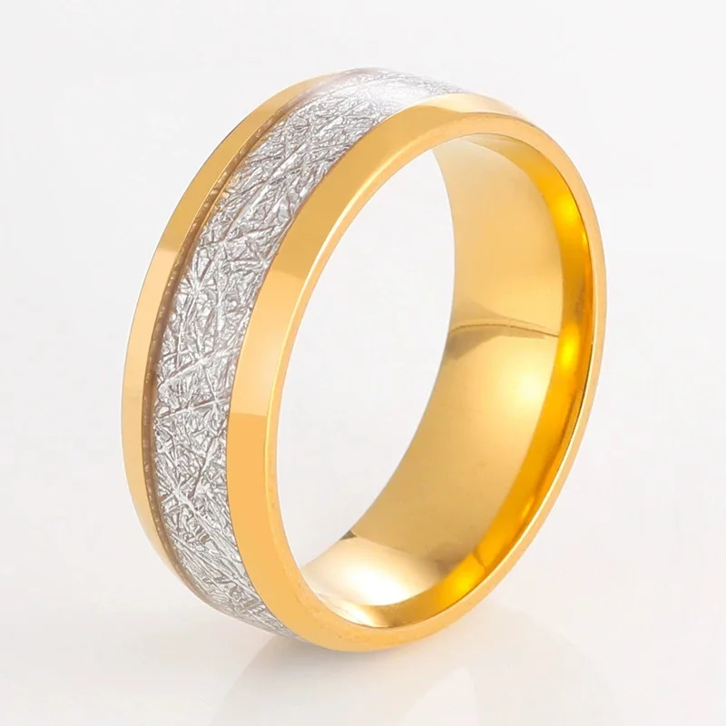 Elegant Rose Gold Vintage-Inspired Meteorite Inlay Men's Stainless Steel Ring - Perfect Wedding Band and Gift