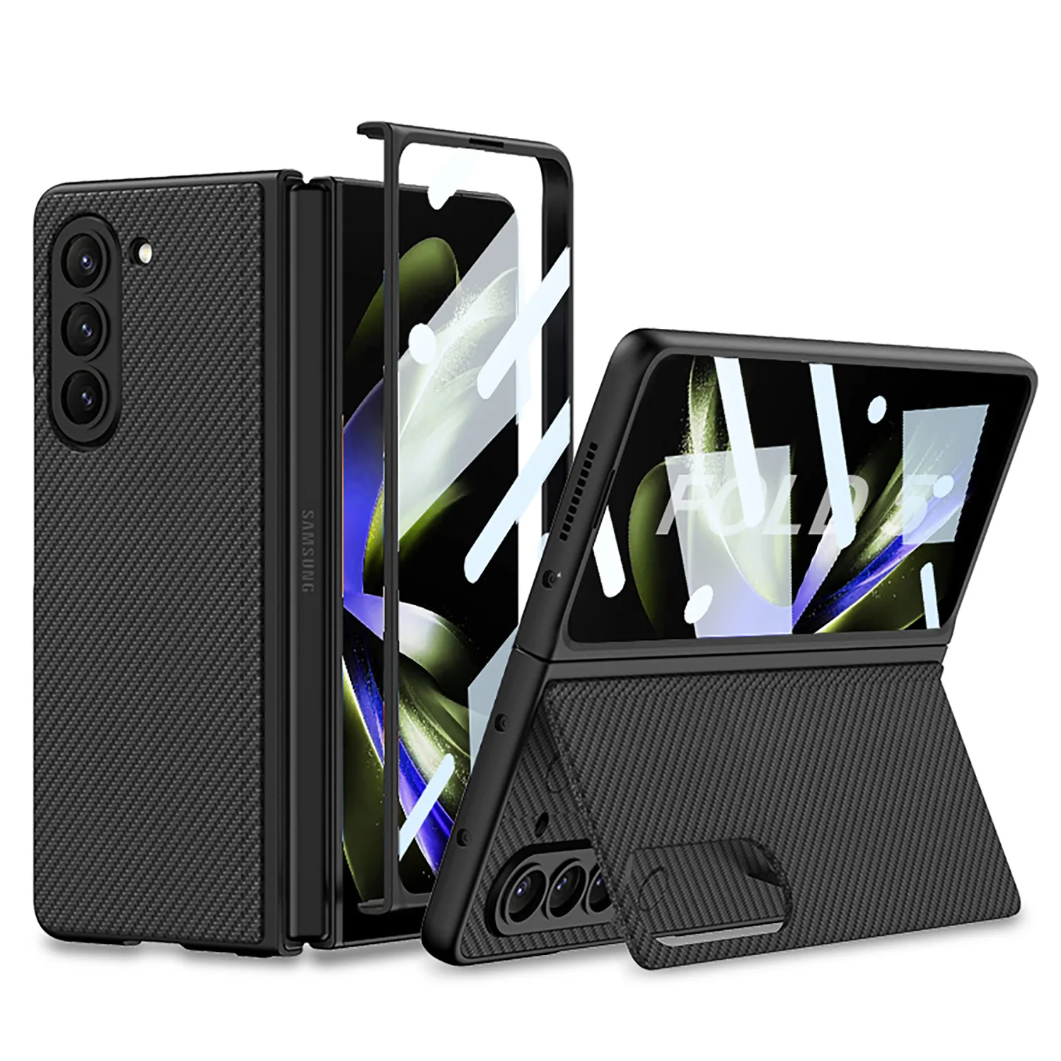 Ultra Thin Shell Film Integrated Wireless Fast Charging Suitable For Samsung ZFold5 Magnetic Folding Stand Leather Phone Case