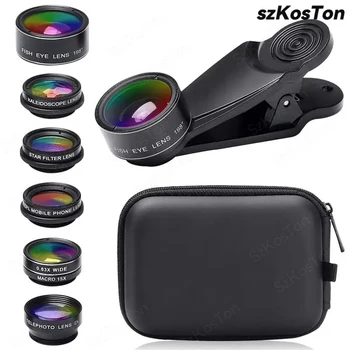 Kit obiettivo del telefono universale 10/7/5 in 1 obiettivo macro grandangolare Fisheye filtro CPL caleidoscopio 2X obiettivo del telescopio per smartphone