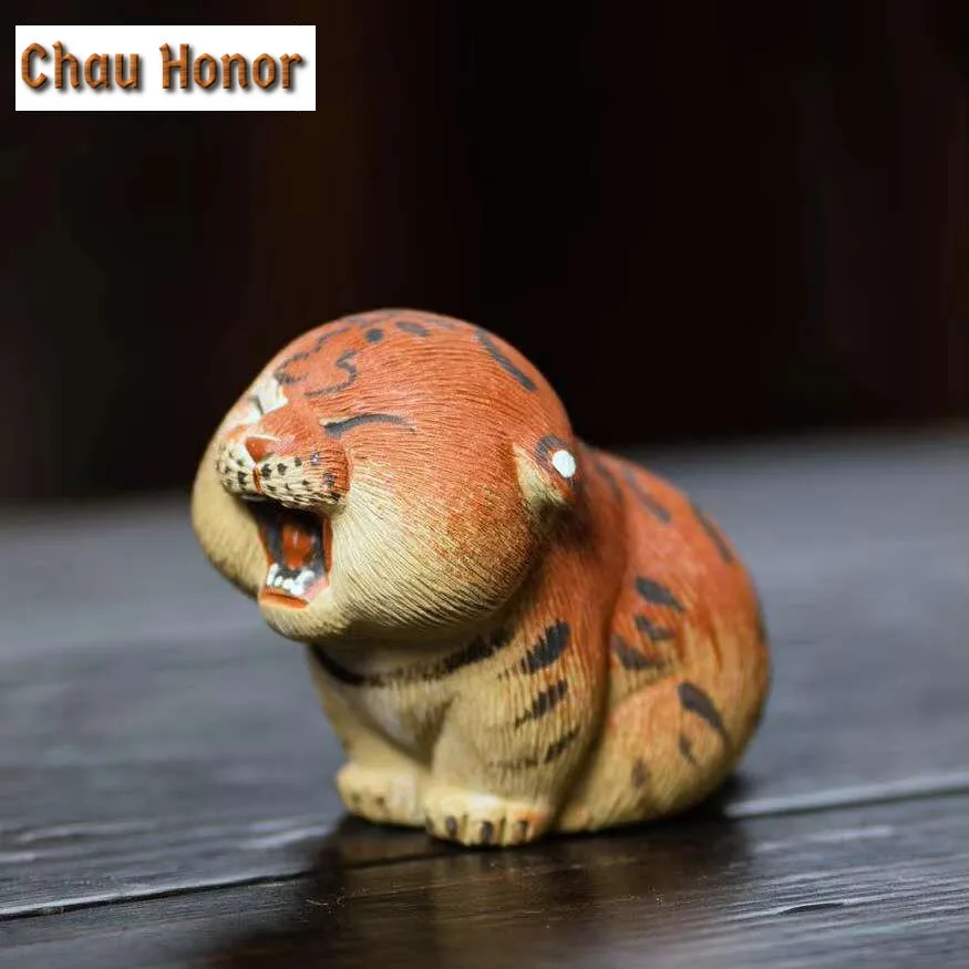 Cute Zodiac Tiger Tea Pet Small Animal Tea Sculpture Tea Figurine Household Tea Statue Tea Ceremony Drinkware Accessories Craft