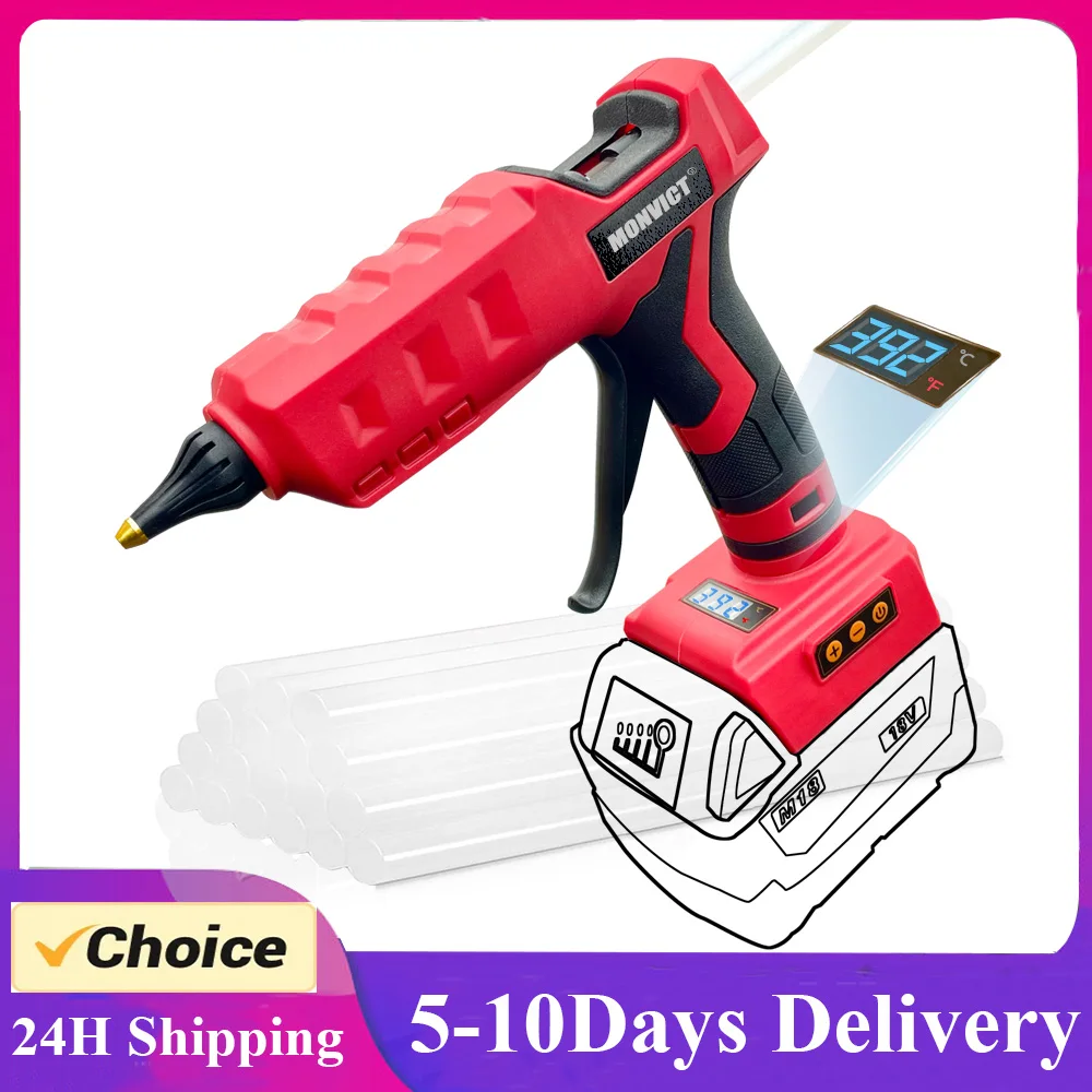 Milwaukee 18V Battery 100W Cordless Glue Gun Digital Temperature Adjustable Full Size Heavy Duty with 10 Sticks