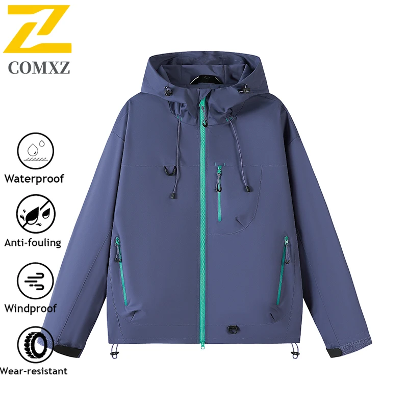 High quality Outdoor Hooded Chambray Jacket Waterproof Windproof  Men Women's Unisex Windbreaker Apparel Camping Hiking Best