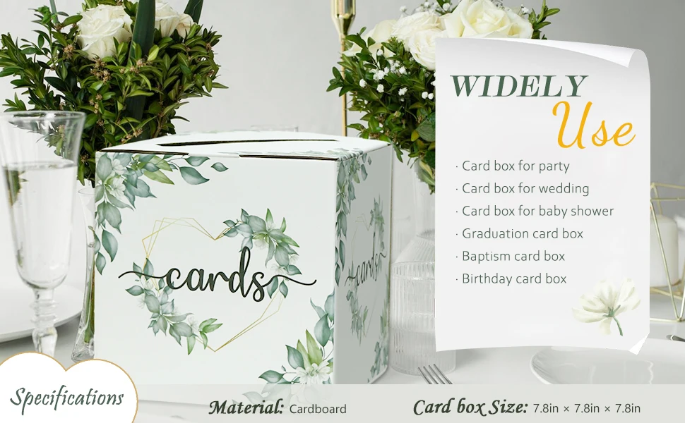 Description Picture 3 of itemWedding Card Box Foldable for Reception Love Eucalyptus Gift Card Box DIY Memory Money Card Box for Party Anniversary Supply