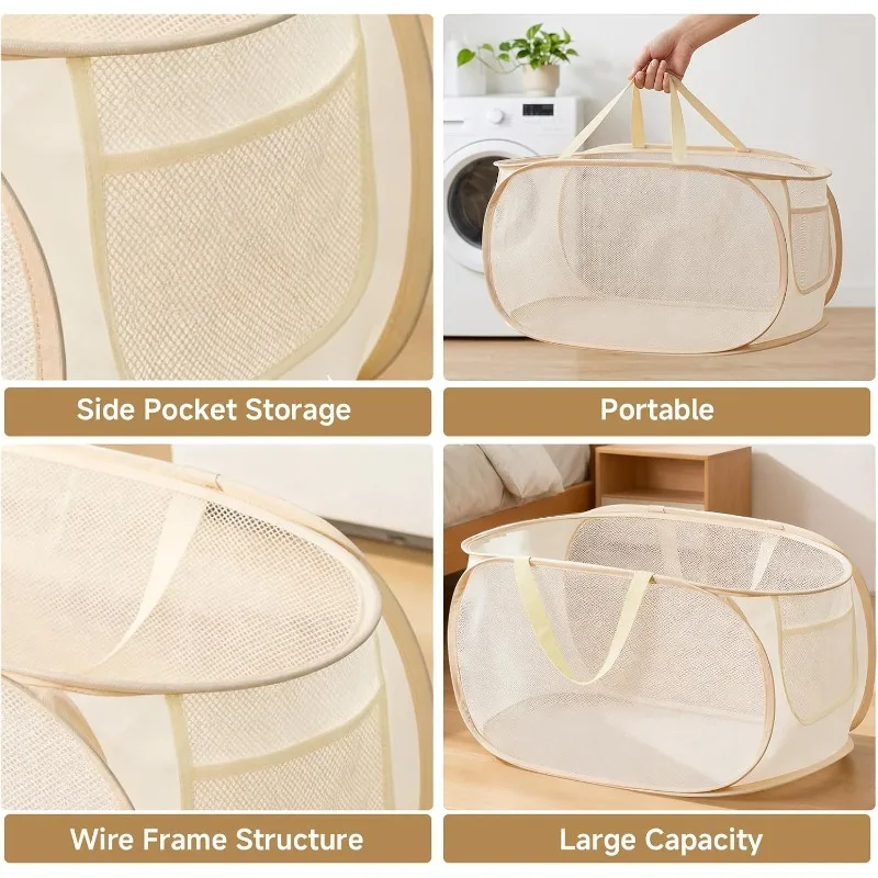 Large 70L Foldable Laundry Basket with Handles - Pop-Up, Lightweight, and Portable
