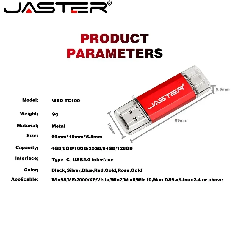 JASTER TYPE-C Smart Phone USB Flash Drives Metal Pen Drive Golden Hight speed Memory Stick Business U disk 16GB 32GB 64GB 128GB usb flash drive flash drive type c pendrive