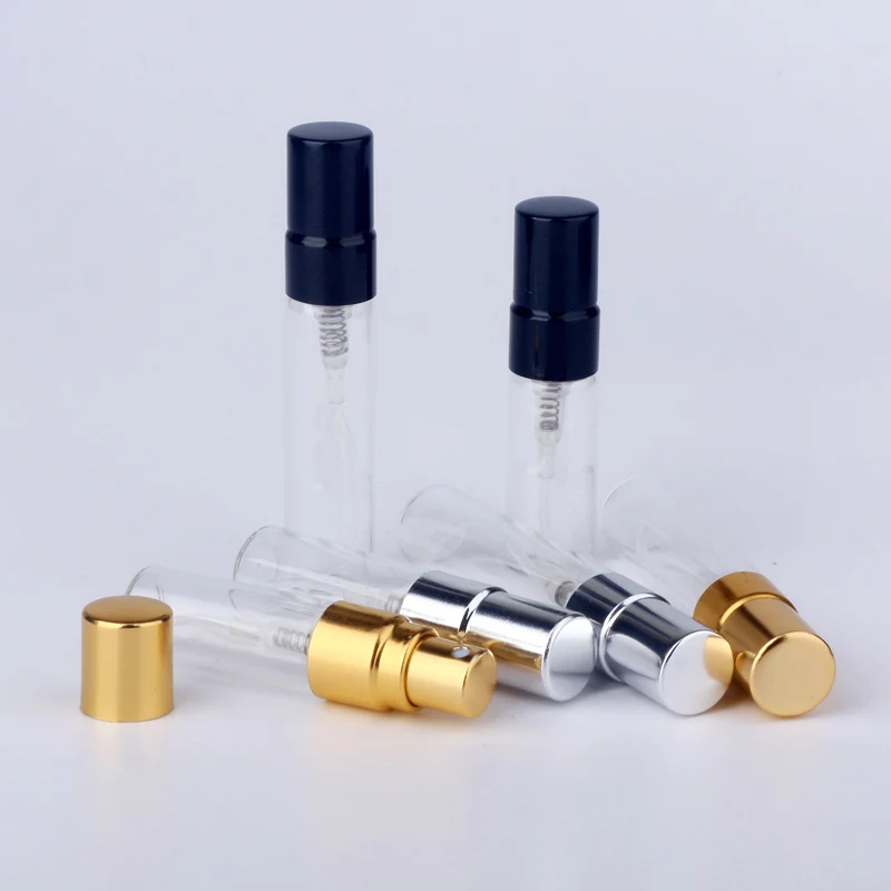 100 개/몫 3ml 5ml 샘플 스프레이 병 휴대용 Transparet 유리 향수 병 분무기 컨테이너 여행 향수 여성 향수