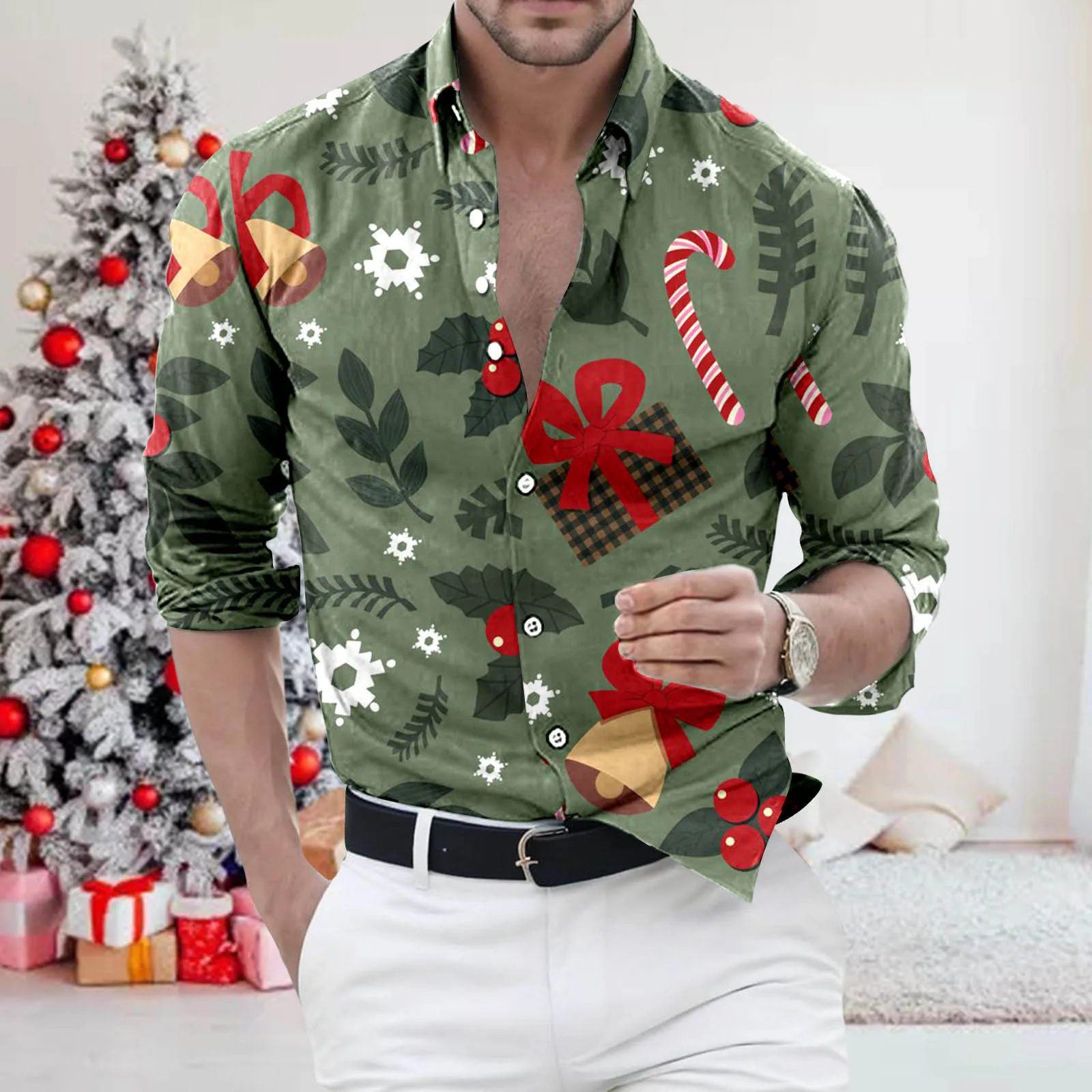

Christmas Shirts 3D Printed Xmas Long Sleeve Blouse Holiday Party Tops Oversized Tee Shirt For Men Clothing Harajuku Men's Shirt