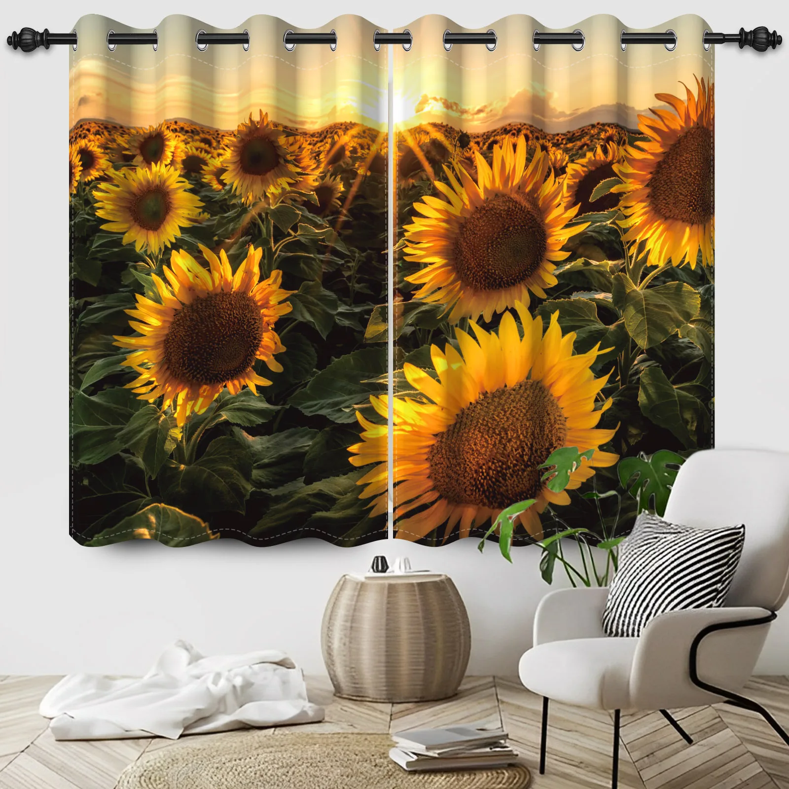 Curtains Spring Sunflowers Sunsets Shine In Bloom Flowers For Bedroom And Living Room Blackout Polyester Curtains Home Decor 4