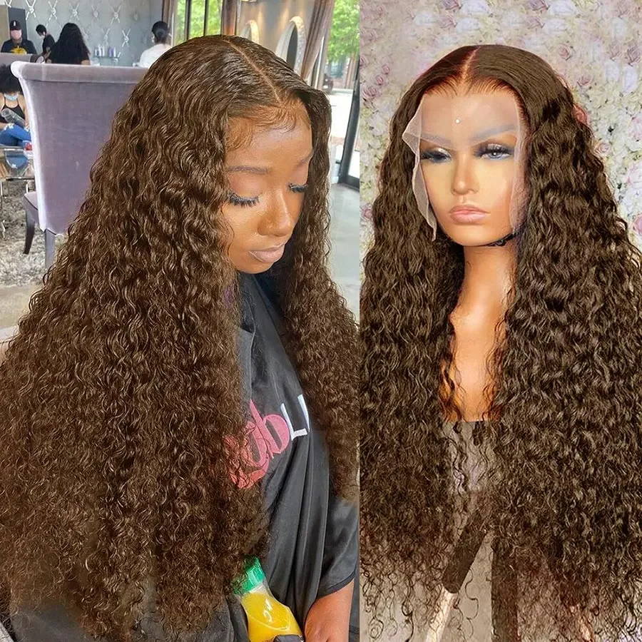 Human Hair Wigs 13x4 Chocolate Brown HD Lace Front Wig 13x6 Deep Wave Frontal Wig PrePlucked Colored Brown Curly For Black Women