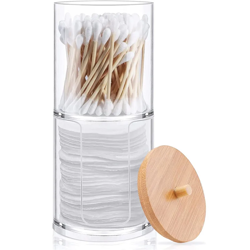 Makeup Cotton Pads Swab Storage Bin Case Cosmetics Organizer Box with Bamboo Cover for Women Makeup Holder Supplies 3