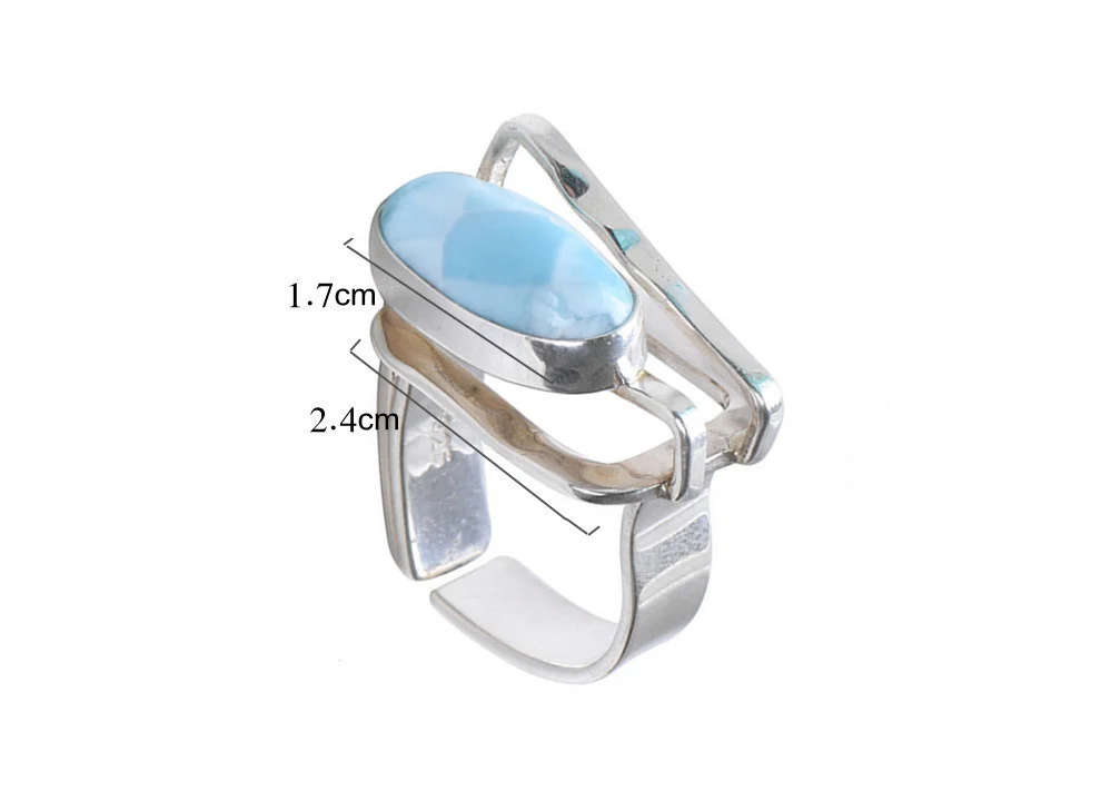 925 Sterling Silver Natural Larimar Irregular Open Big Rings