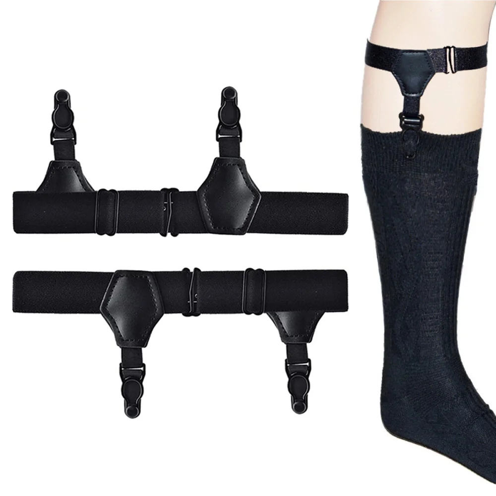 2pcs Black Sock Garters Belt for Men Women Thick Thin Socks Adjustable