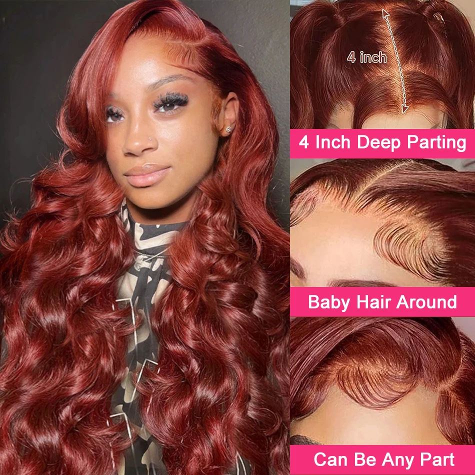 30 36 40 Inch Reddish Brown 13x4 Hd Lace Frontal Wig Brazilian Body Wave 13x6 Lace Front Wig Colored Human Hair Wigs For Women