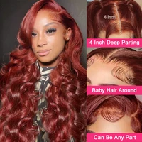 Perruque Lace Front Wig Body Wave Naturelle, Cheveux Humains, Couleur Rouge Brun HD, 13x4, 13x6, 4x4, 5x5, Pre-Plucked, 40 Pouces 2