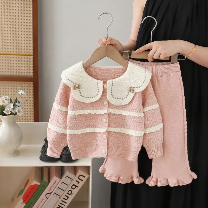 Autumn Kids Color Block Knit Sweater Pants Set