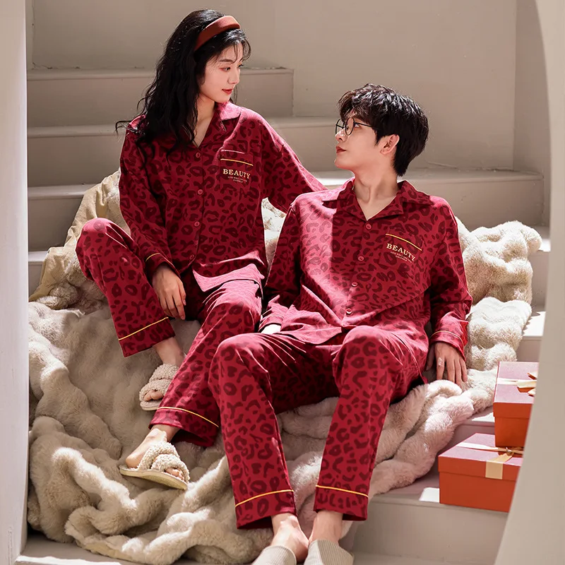 2023 New Cardigan Cotton Nightwear for Couples Autumn Pajamas Set Women and Men Matching Home Clothes pijamas para parejas