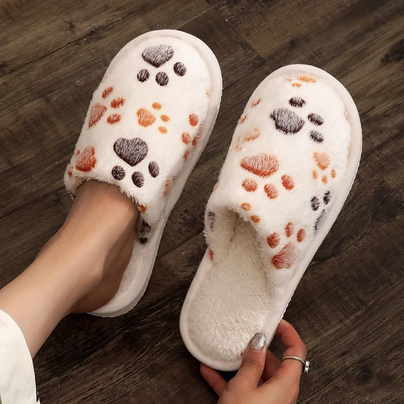Cute Printed Cotton Slippers for Women Fluffy Soft Sole Indoor House Slipppers Woman 2025 Autumn Winter Closed Toe Plush Slides