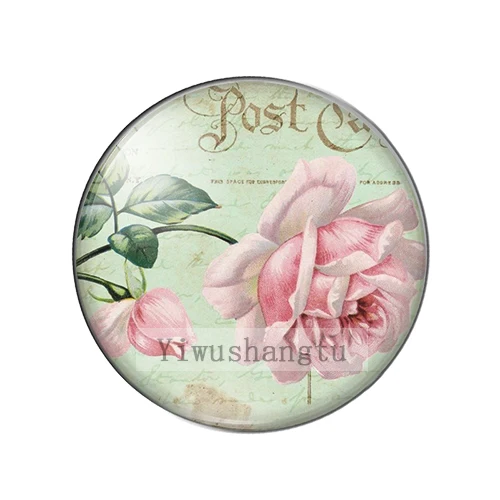 Cabochon Rond en Verre avec Photo Vintage Rose, Arrière-plan Décoratif, 8mm/12mm/20mm/25mm