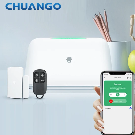 Upscale Chuango Smart OV-300 WiFi Alarm System Smart Home Burglar Alarm System with Smoke/Gas/PIR Detector