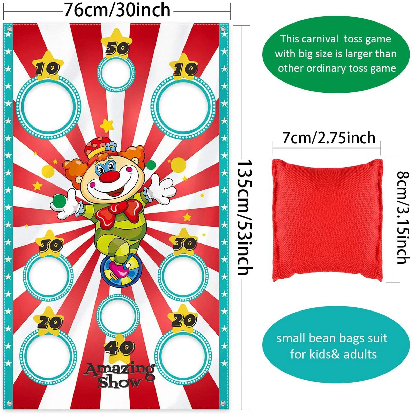Sandbag Throwing Game Clown Flag Party Decor New Year 2024 Game for Home Parent-child Props Toss Games 6