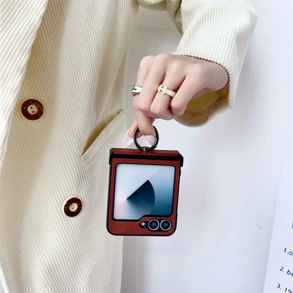 Luxury Leather Phone Case with Ring Holder Stand and 3-in-1 Protection