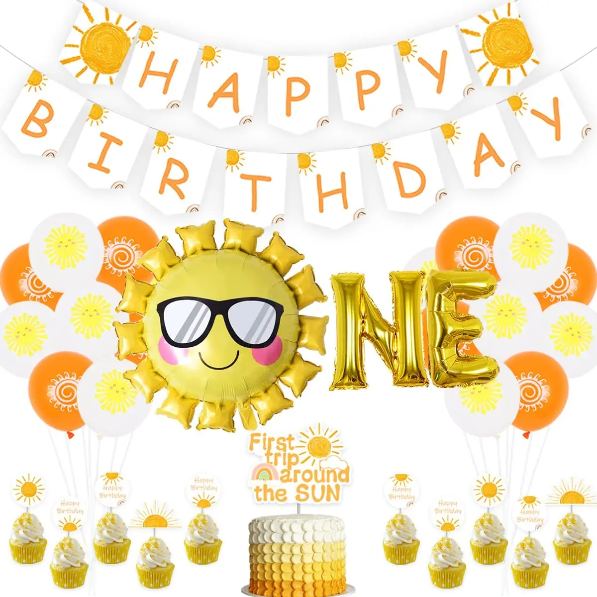 

Funmemoir Sunshine Sun Theme 1st Birthday Party Decoration Balloons Banner First Trip Around The Sun Cake Toppers Party Supplies