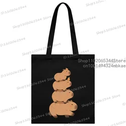 Charming Capybara Canvas Shoulder Tote for Women - Eco-Friendly Reusable Shopper Bag (BK1)