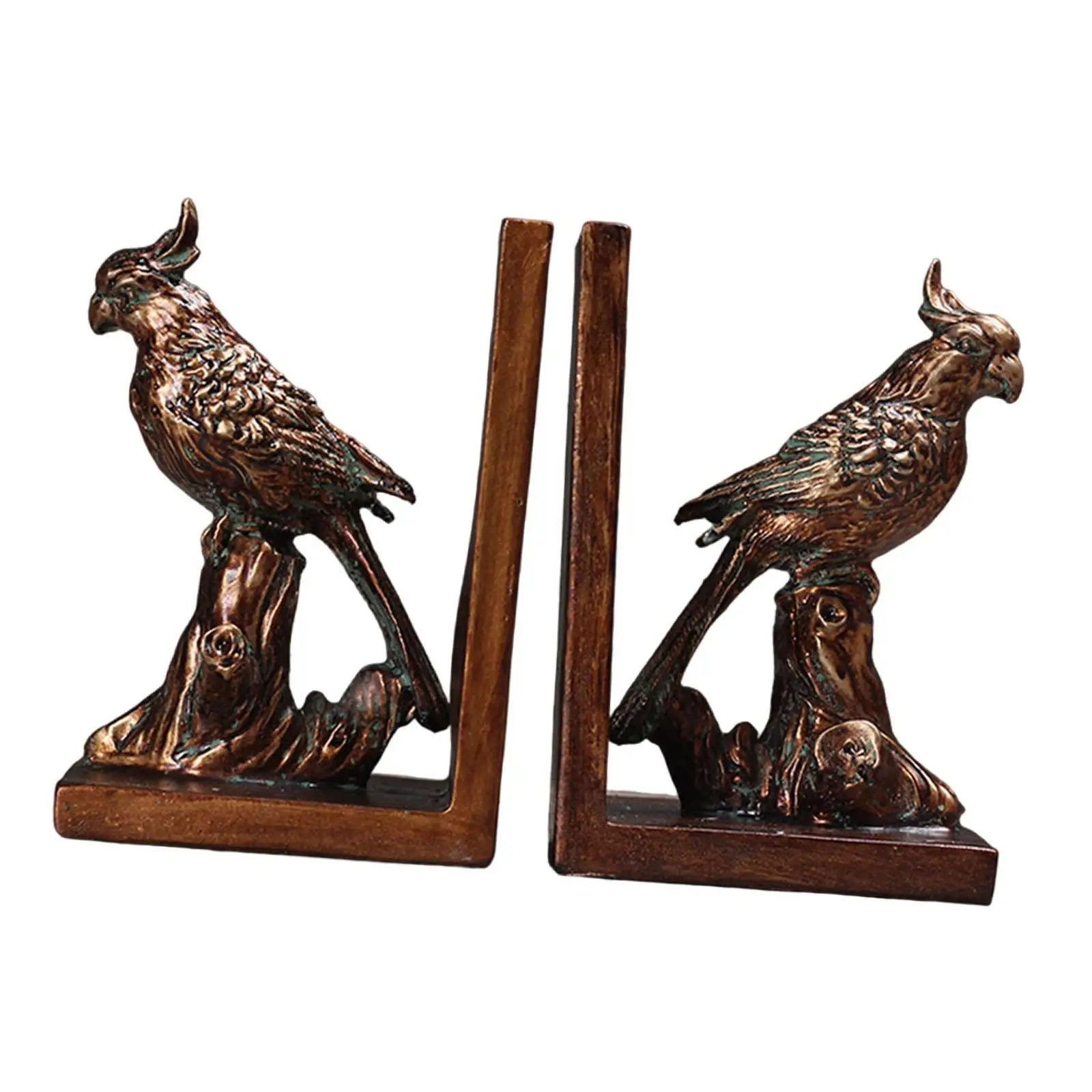 2 Pieces Parrot Bookends Resin Housewarming Gifts Home Decoration Tabletop Decor Art Craft Sturdy Book Stoppers for Living Room