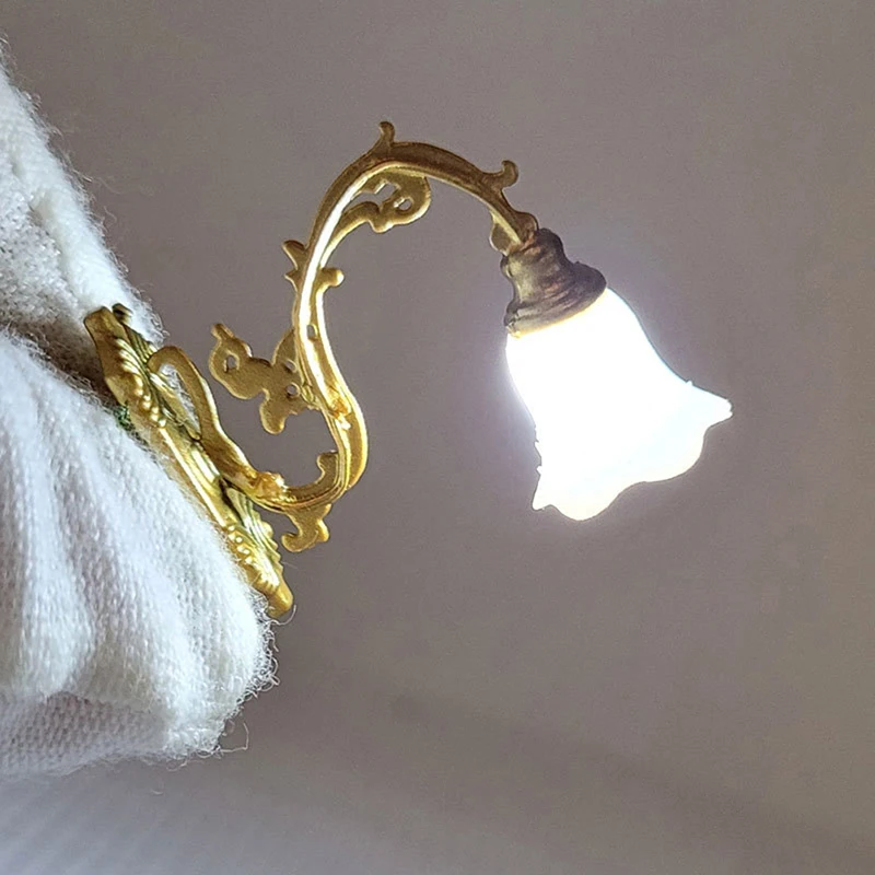 1/12 인형 집 장식 벽 램프 모델, 정원 마당 샹들리에 모래 테이블 LED 조명, 2 개