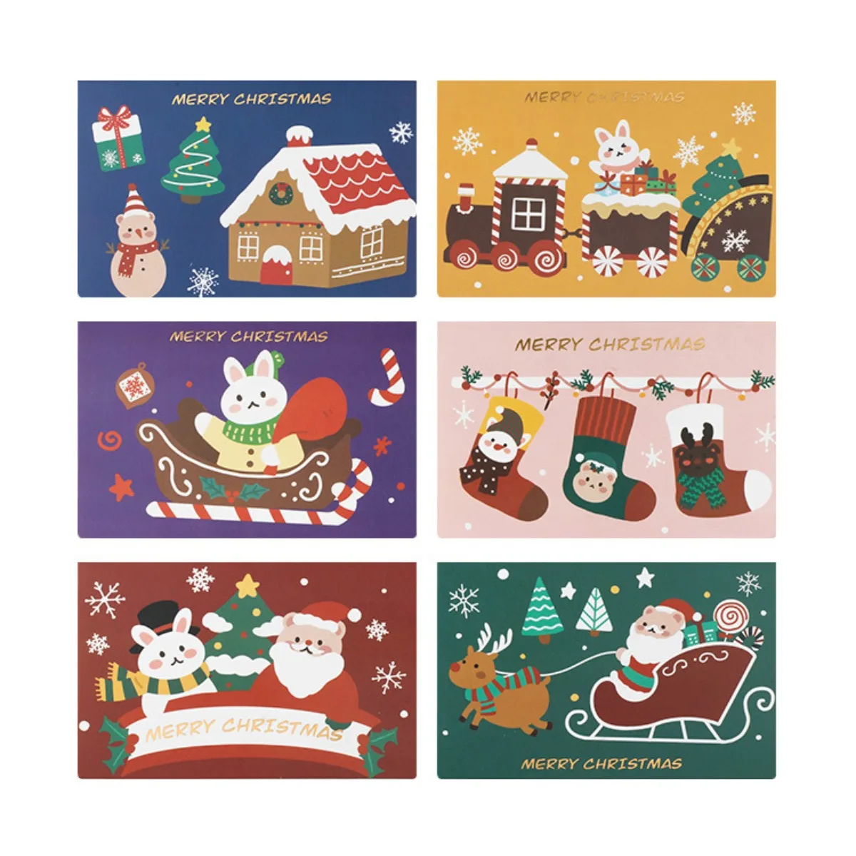 10PCS Christmas cartoon greeting card, gift decoration card, Christmas Eve thank you greeting card with envelope, random style