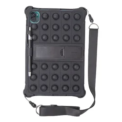 Children's Soft Bubble Silicone Tablet Case with Stand and Shoulder Strap - Fits 11 Inch Tablets for Xiaomi Pad 6 11 inch (Black-Belt)