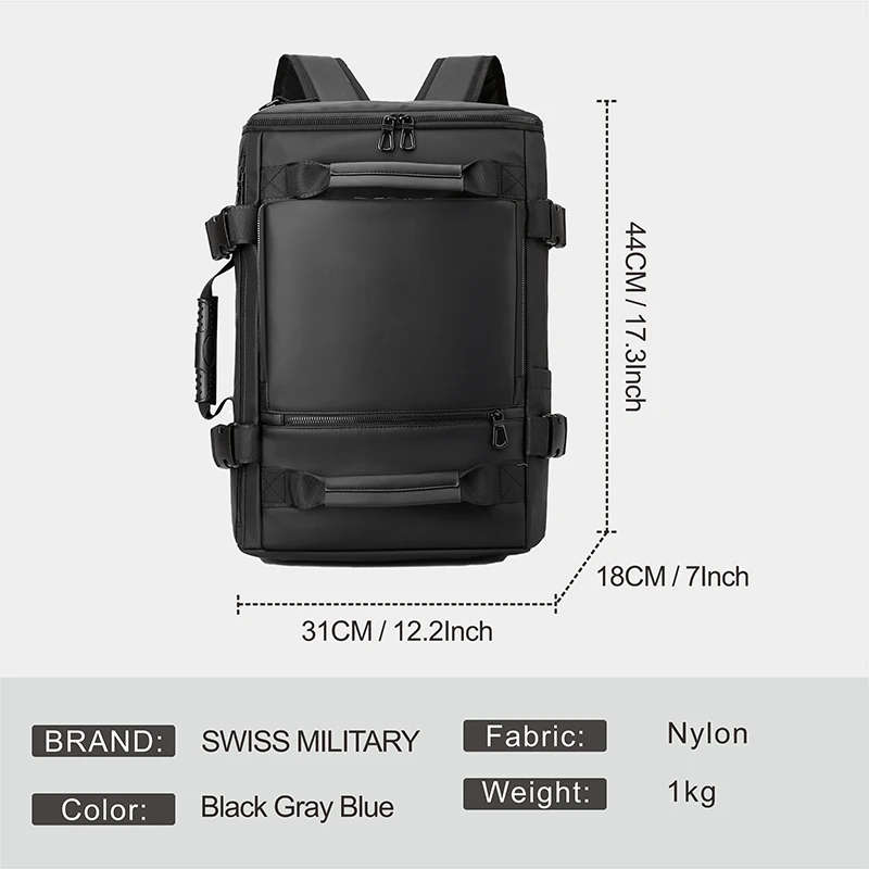 SWISS MILITARY Men's Fashion Travel Backpack Multi Compartment Waterproof College Student Backpack Leisure Outdoor Bag Mochilas