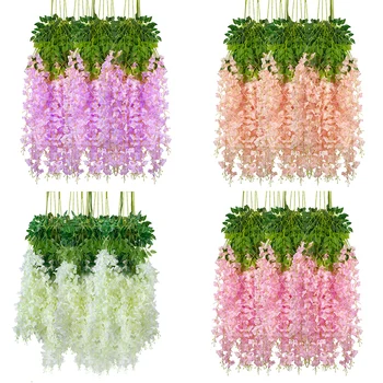 12 pezzi di fiori artificiali di seta glicine vite finta seta appesa fiore per la festa nuziale giardino verde all'aperto decorazione della parete di casa 1