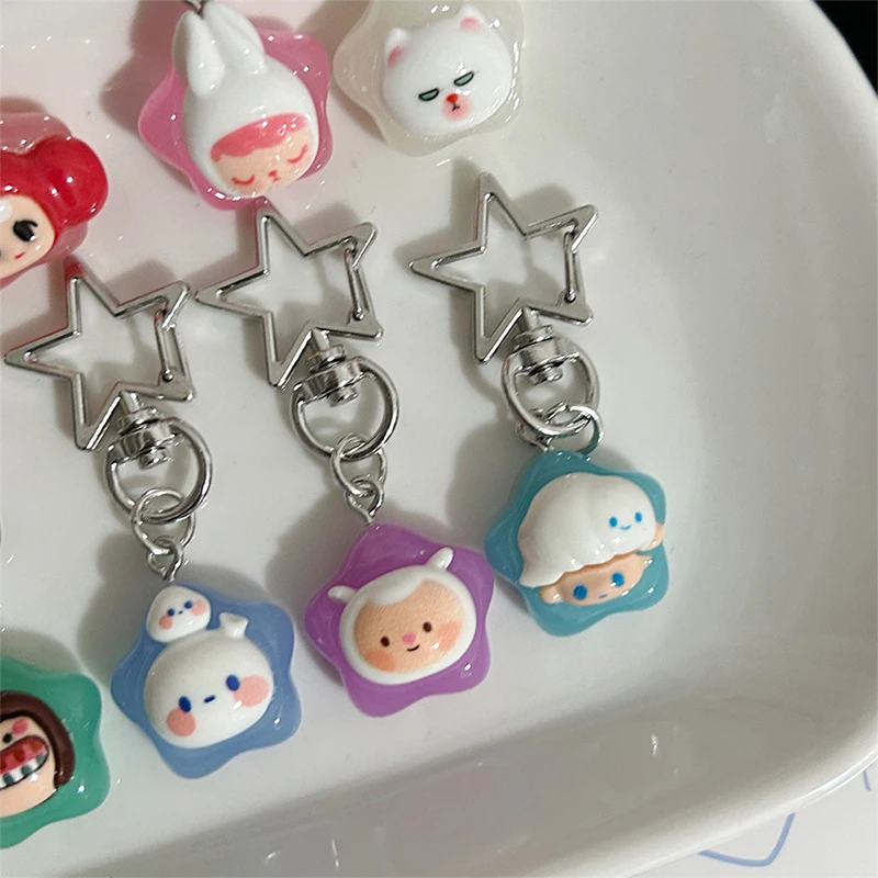 Kawaii Cartoon Animals Pentagram Luminous Keychain Creative Girl Heart Glow In The Dark Keyring Bag Pendant Car Key Accessories