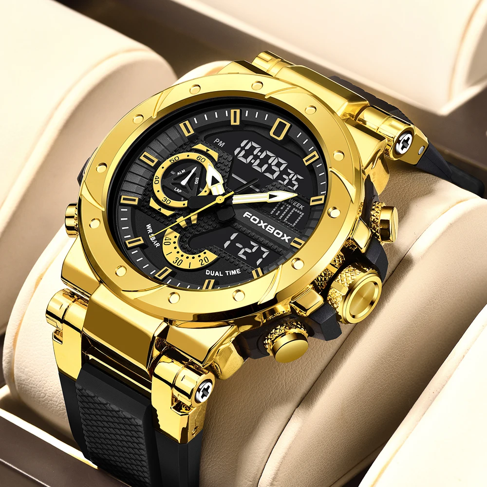 LIGE Men's Waterproof Dual Display Quartz Sports Watch