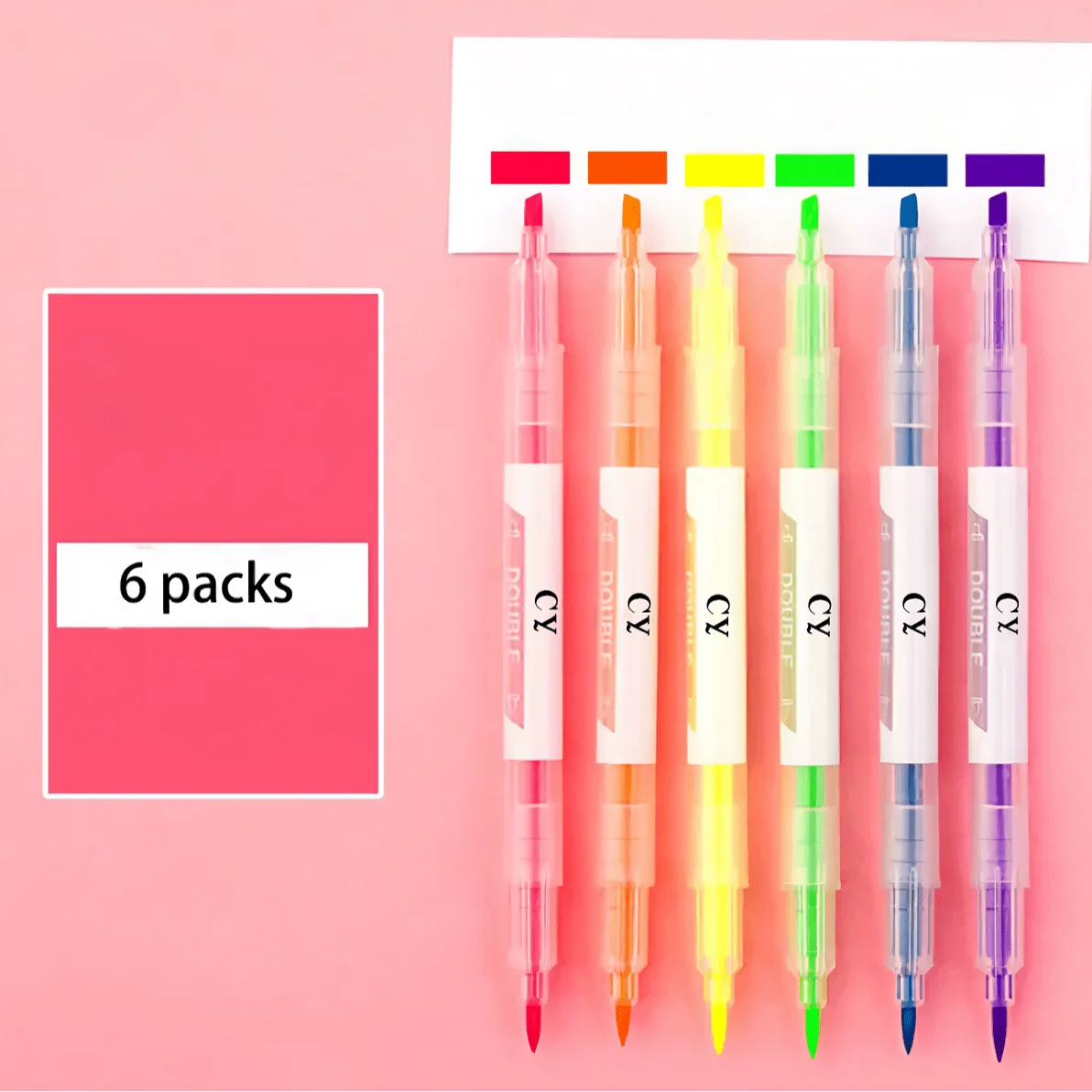 6colors Dual-ended Marker Highlighters, for students study noting, school Stationery supplies. - 6