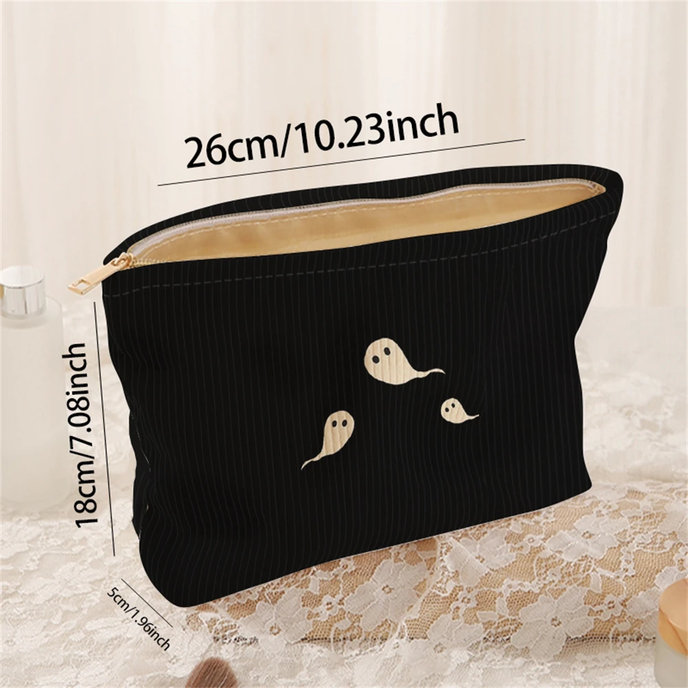 1 ghost patterned corduroy makeup bag, lightweight zipper makeup storage box, multifunctional bag with lining
