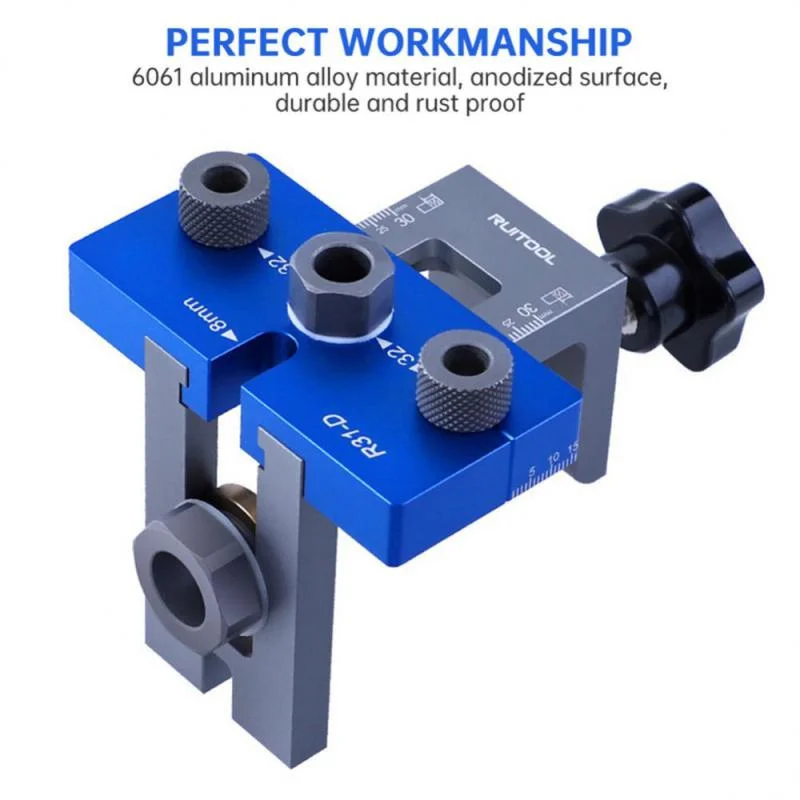 

3-IN-1 Dowelling Jig Kit Woodworking Adjustable Aluminum Drilling Guide Locator with 6/8/10/15mm Drill Bit for Board Splicing