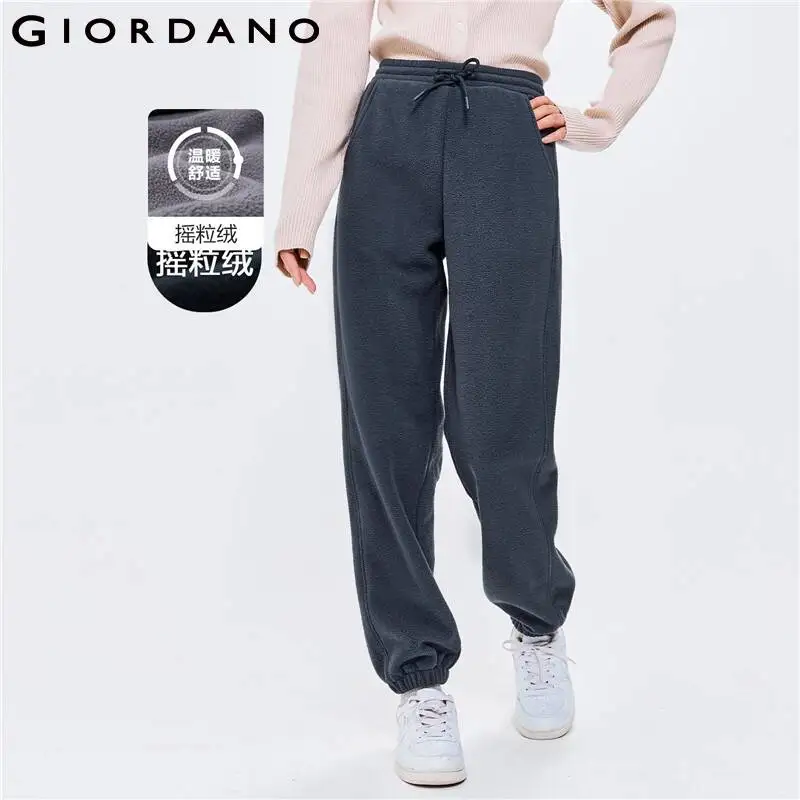 

GIORDANO Women Joggers Drawstring Elastic Waist Thick Joggers Plain Color Slant Pockets Polar Fleece Casual Joggers 05412857