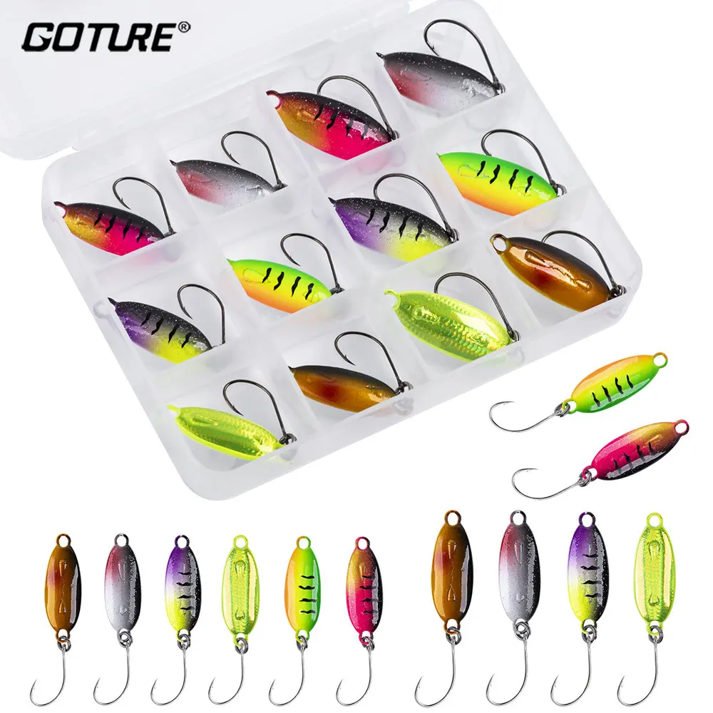 Goture12pcslotRattleSoundsFishingSpoonsLuminousIceFIshingLure