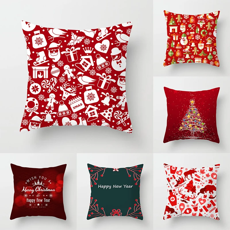 

Merry Christmas Printed Red Pillowcase Style Cushion Cover Home Sofa Decor Throw