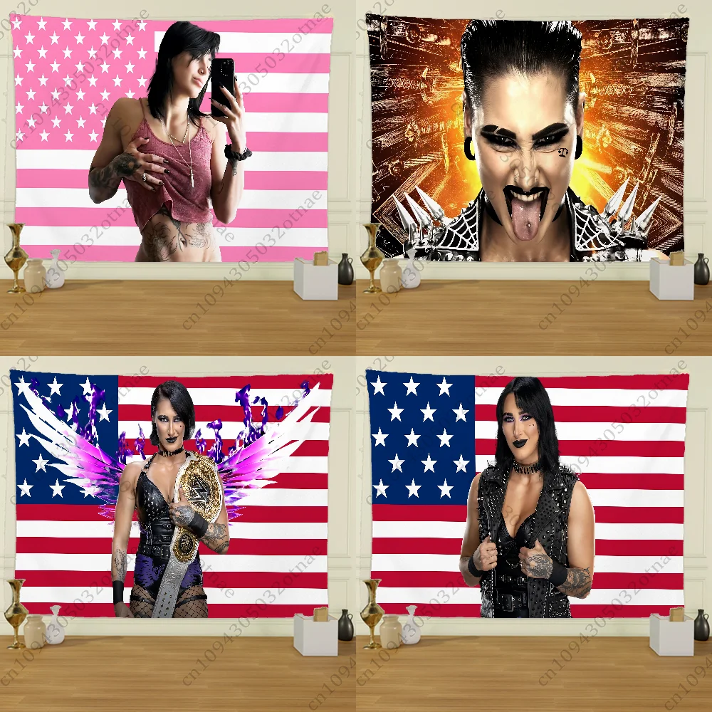 R-Rhea Ripley Wrestler Flag Tapestry Creative Pattern Photo Living Room Wall Art Tapestry Decor Party Outdoor Decorate Banners tapestry decorations