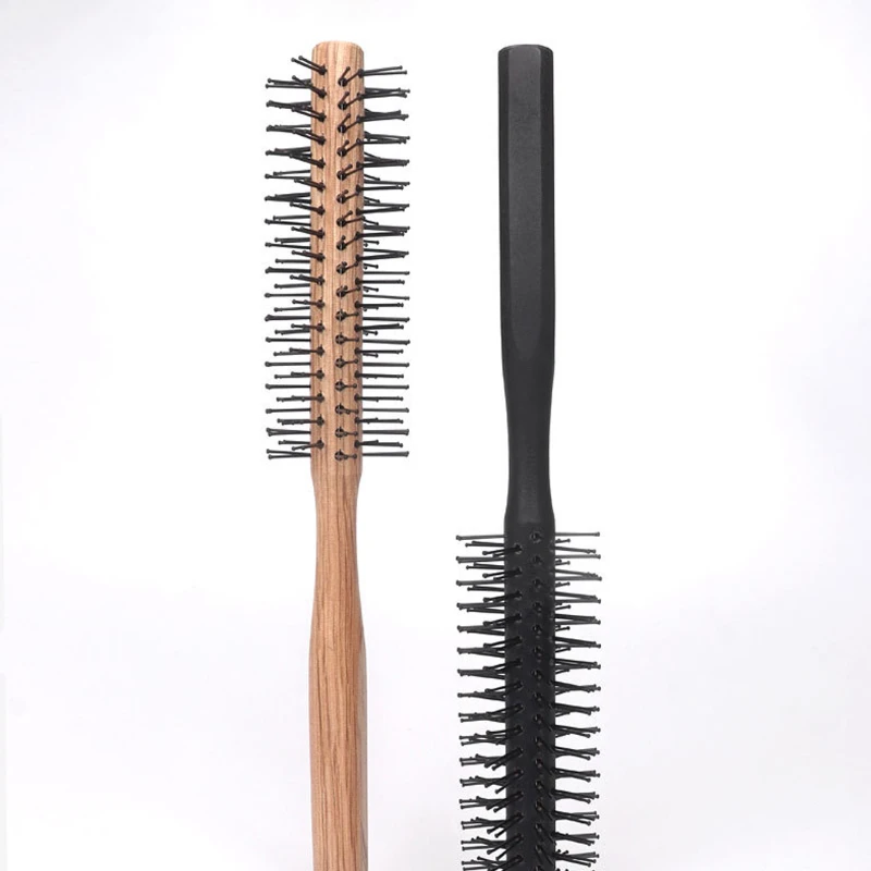 나무 손잡이 컬링 브러시, 나일론 빗, 원형 헤어 빗, 헤어 스타일링 도구, 전문 살롱 스타일링 도구, 1 개