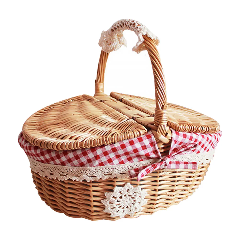 

Basket Storage Wicker Woven Picnic Flower Willow Baskets With For Bread Fruit Handles Handheld Flowers Kitchen Vegetable Easter