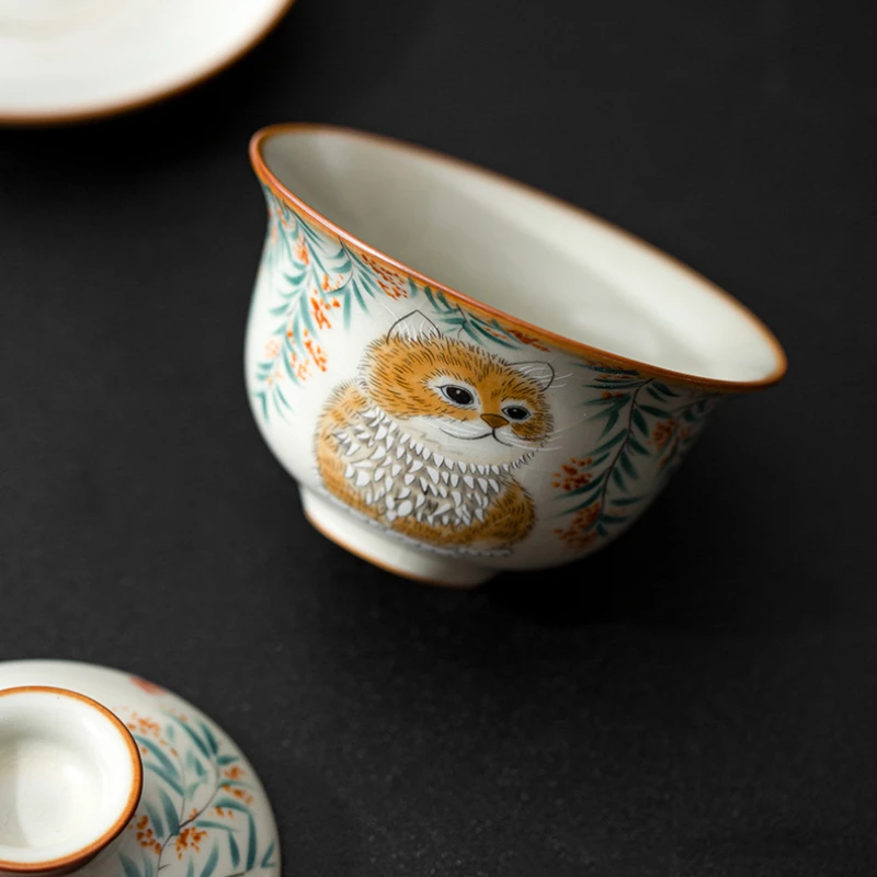 Household Ceramic Tea Bowl Hovering Lid Bowl Kung Fu Tea Set Heat-resistant