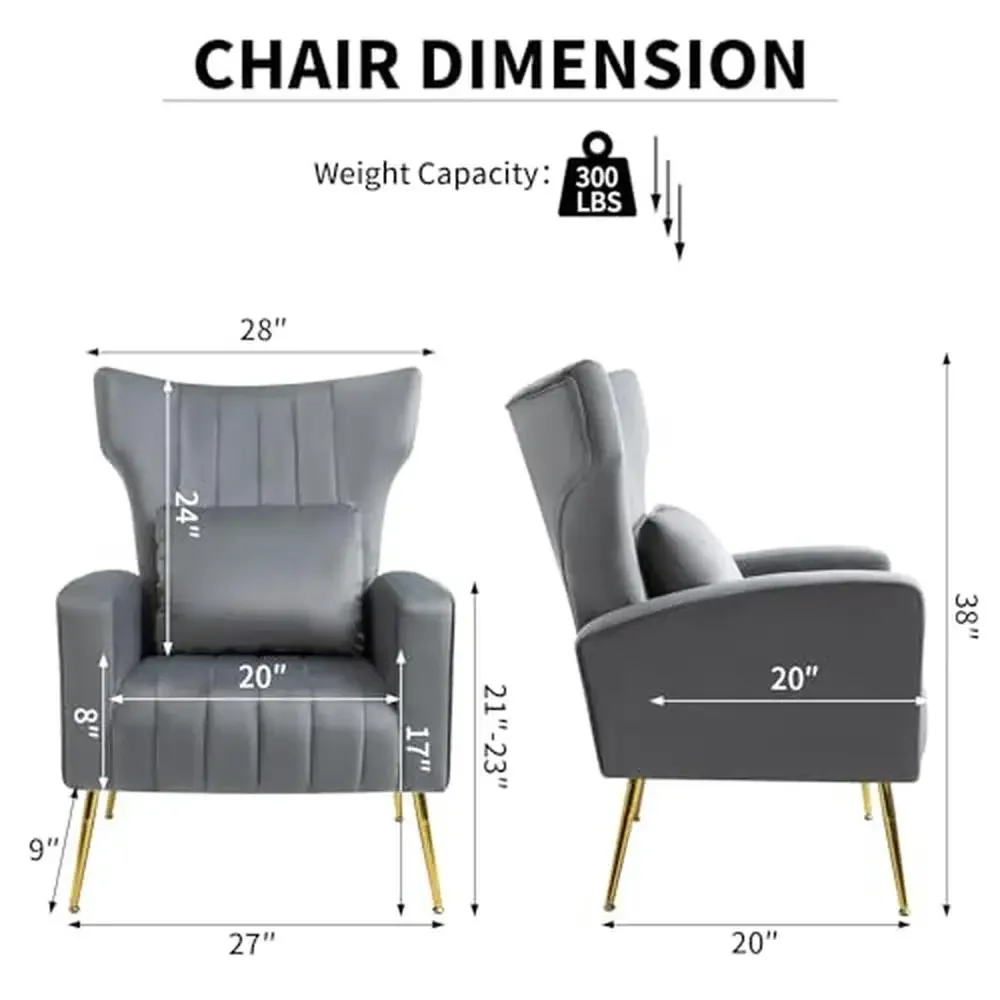 Accent Chairs Set of 2 with Wingback & Lumbar Pillow Velvet Upholstery Cozy Seating Mid-Century Style Living Room Bedroom Office