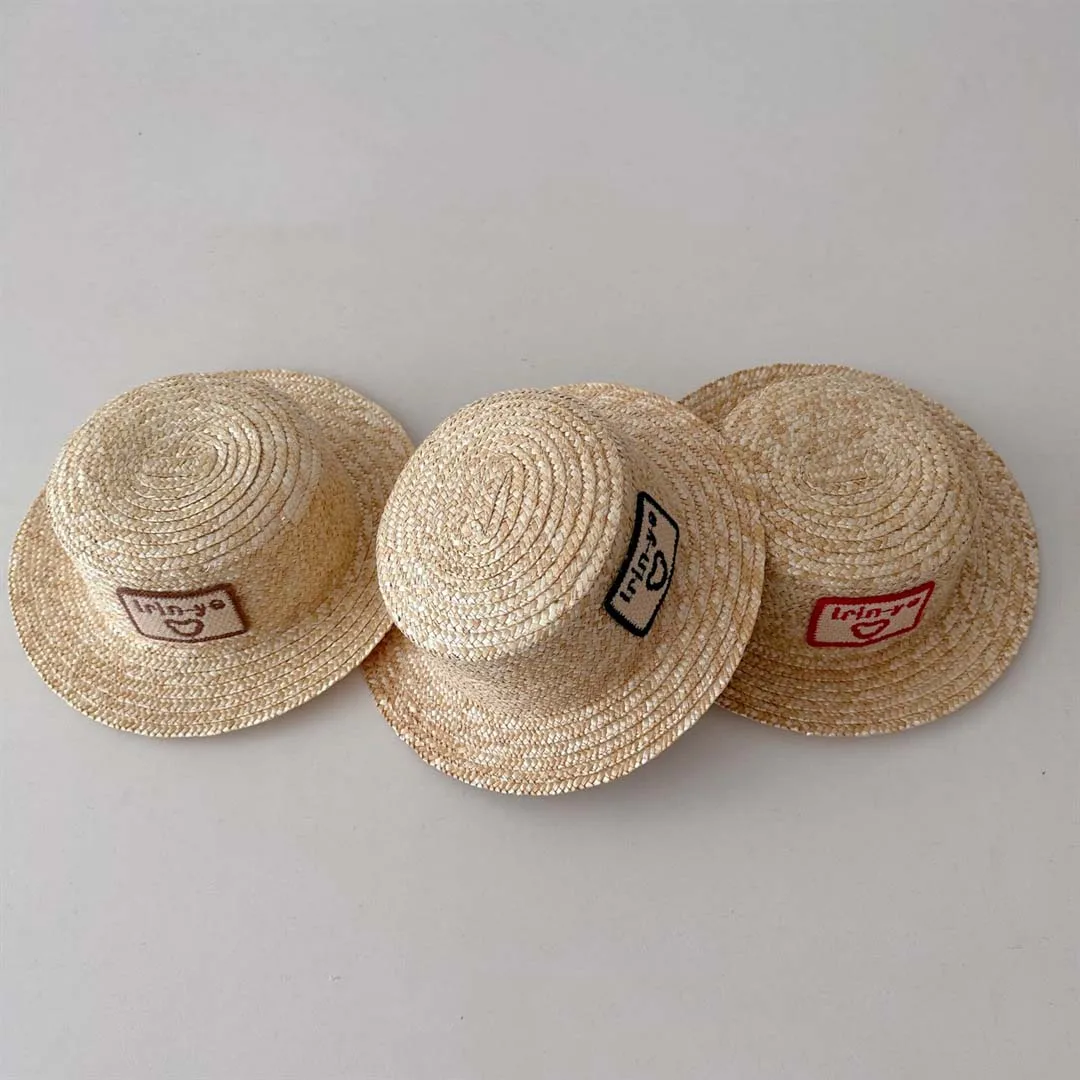 Fashion Baby Straw Hat With Label New Korea Kids Bucket Hat Chidlren Panama Caps Summer Travel Beach Cap For Boys Girls Sun Hat