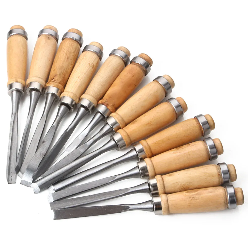 

12Pcs Steel Wood Carving Trimming Tool Hand Chisel Set 195mm For Workshop Woodworking Carpentry Lathe Gouges Manual Tools