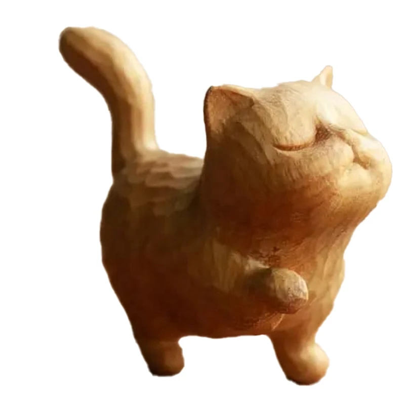 

Boxwood Carving Cats With Modern Childlike Cute And Simple, Arrogant And Wealthy Little Cats Handle, Animal Ornaments